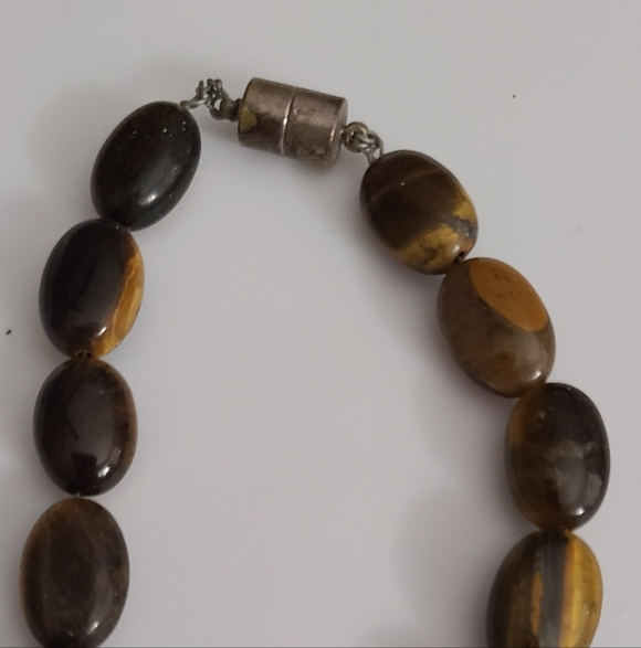 Vintage 80's Murano Glass Stripe & Tigers Eye Gemstones Czech Amber Necklace Vtg - Picture 5 of 16